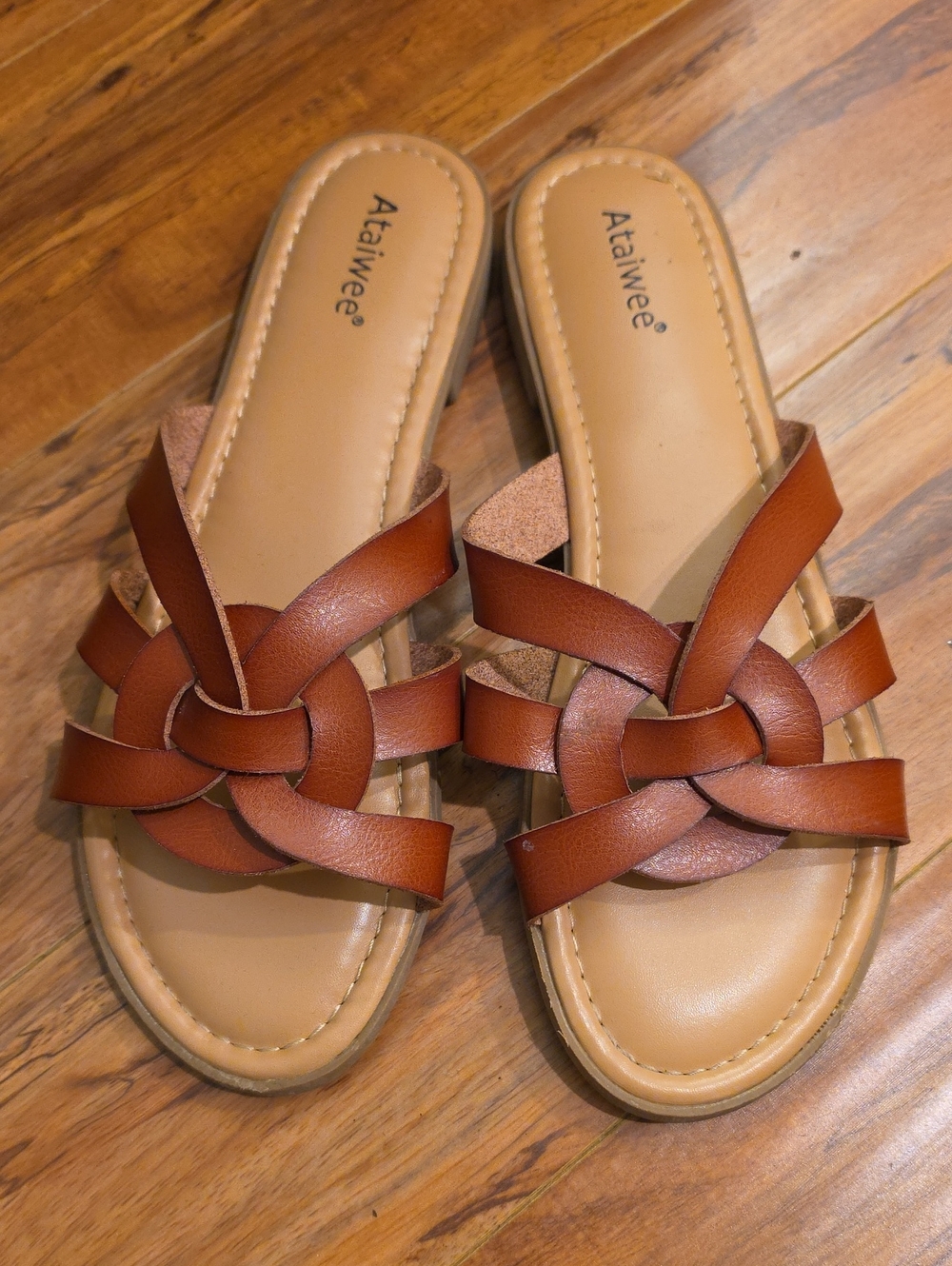 Ataiwee Tan Braided Knot Slide Sandals for Women